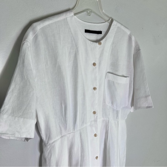 Jenni Kayne  Day Linen Midi-Dress Button Front Short Sleeves in White Sz L - Picture 5 of 9